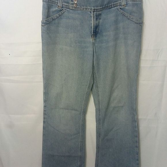 Tommy Hilfiger blue jeans hipster bootcut women's size 12 button waist snap flap - Picture 1 of 16